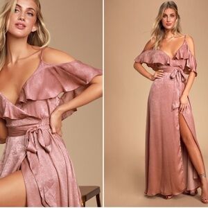 LULU's Sexy Flowy Wedding Bridesmaid Romantic Bohemian Satin Wrap Dress NWOT